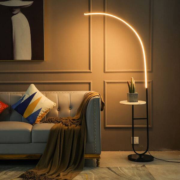 Linea Arc Lamp- Gold LED Floor Lamp with Marble Table