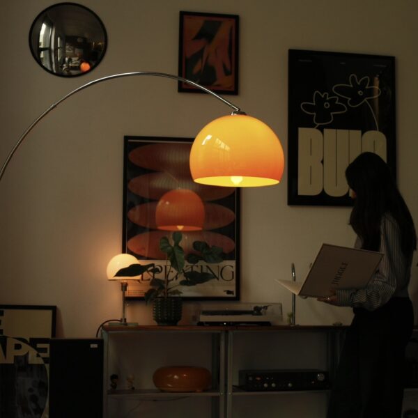 Sunset Orange Acrylic Adjustable Arc Floor Lamp with Marble Base